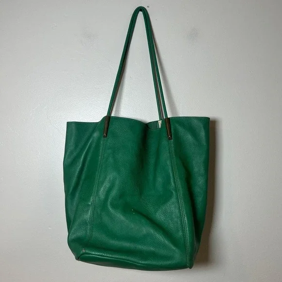 Anthropologie Green Faux Leather Tote Bag Large Shoulder Handbag Everyday Casual - Picture 1 of 9